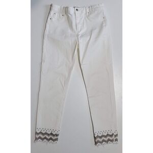 Tractr White Jeans with Embroidered Hem